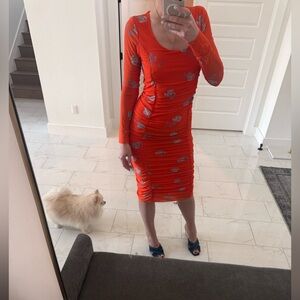 GANNI Orange Floral Dress